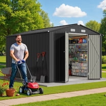 10'x10' Outdoor Storage Shed, Lofka Large Metal Garden Shed with Lockable Double Doors & 4 Vented Windows,for Patio,Gray