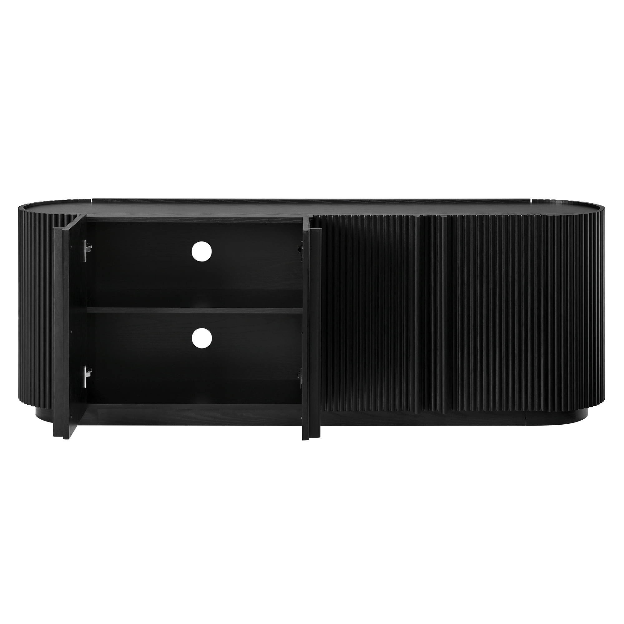 TV Stand with Fluted Tambour-Style Door and Adjustable Shelves, Mid Century Media Console and Entertainment Center for TVs up to 70 Inch, Black