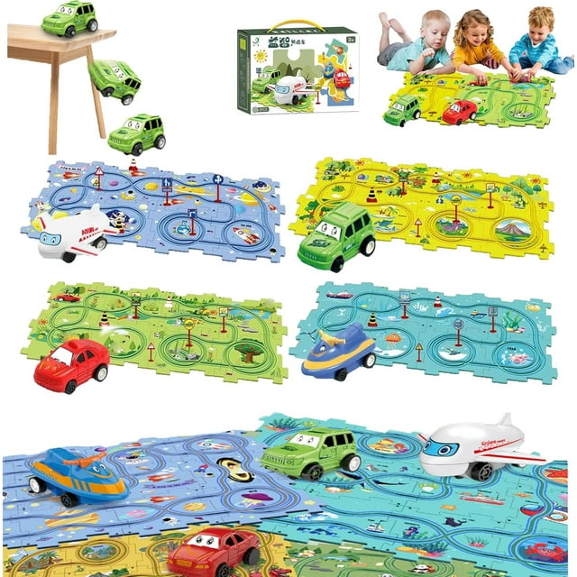 Jigsaw Puzzle Car Track, Jigsaw Puzzle Racer Kids Car Track Set, Slot Cars Race Track Sets - Creativity & Focus, Autonomous Operation, Multiple Combination Options with Robust Durability