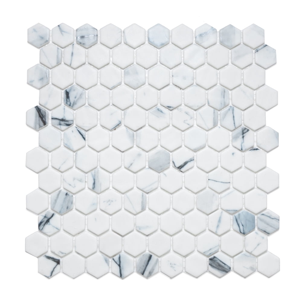 The Tile Life Eterna Hex 4" x 4" Hexagon Calacatta Blue Matte Glass Mosaic Tile Sample 1 Piece