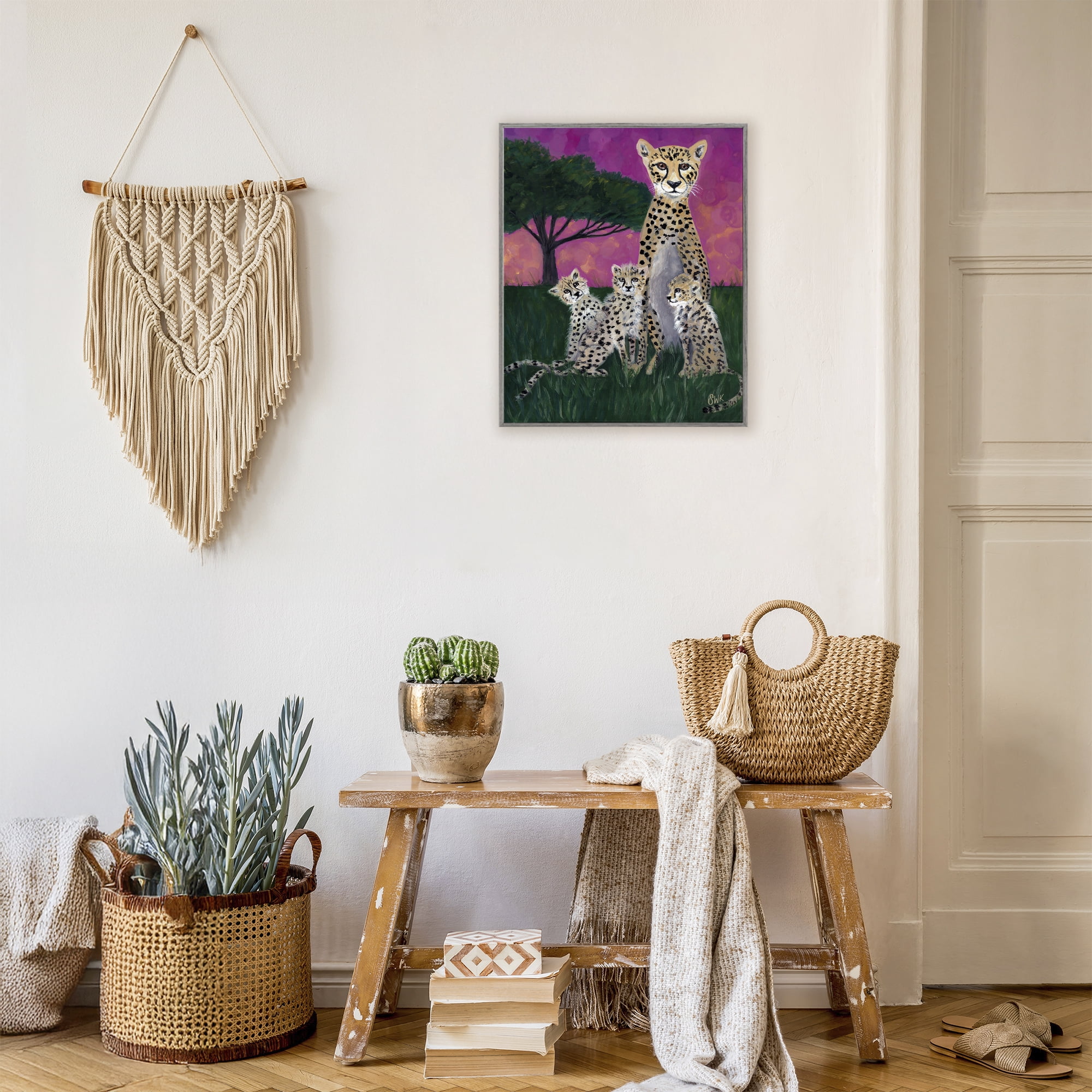 Stupell Industries Mama Cheetah & Her Cubs Gray Framed Giclee Art, design by Sarah Waldron Kimball
