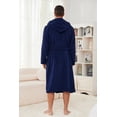 thumbnail image 3 of U2SKIIN Mens Fleece Hooded Robe, Soft Lightweight Bathrobe Long Plush Loungewear,(Navy,2XL-3XL), 3 of 5