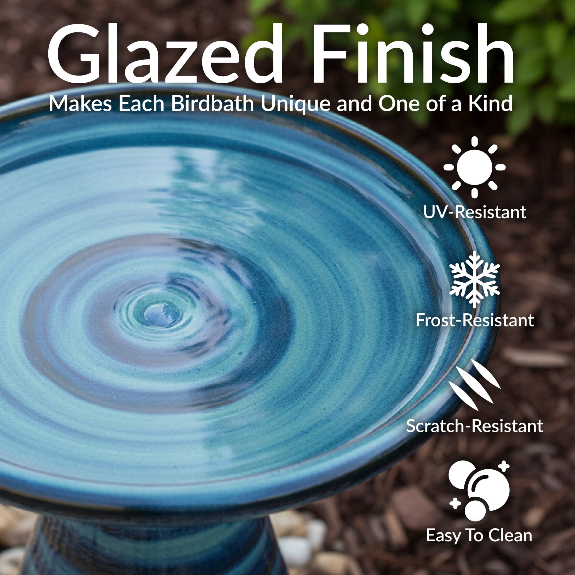 Sunnydaze Freestanding Ceramic Outdoor Bird Bath, Glazed, UV-Resistant Galaxy Blue Finish