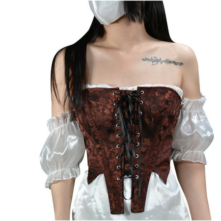 

Off Shoulder Corset Tops Womens Renaissance Lace up Bustier Floral Push Up Boned Overbust Bodycon Aesthetic Bodyshaper