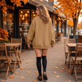 thumbnail image 5 of Crewneck Sweatshirts Women Casual Lightweight Fall Fashion Pullover Tops Oversized y2k Clothes Khaki XL, 5 of 9