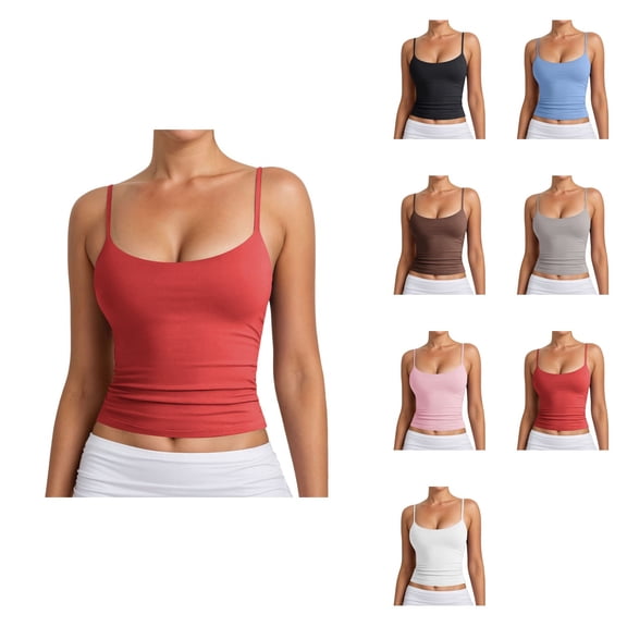 Women's Basic Double Lined Scoop Neck Adjustable Cami Tank Top – Summer Sleeveless Top