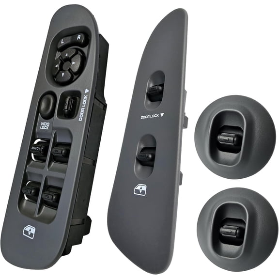 SWITCHDOCTOR Fully Assembled Window Switch, Gray Bezel, & Lock Set for 2002-2008 Dodge Ram 1500 2500 3500 (Quad Cab, Crew, 68171680AA, 56049805AB, 56049805AA, 56045334AE, Medium Slate Gray)