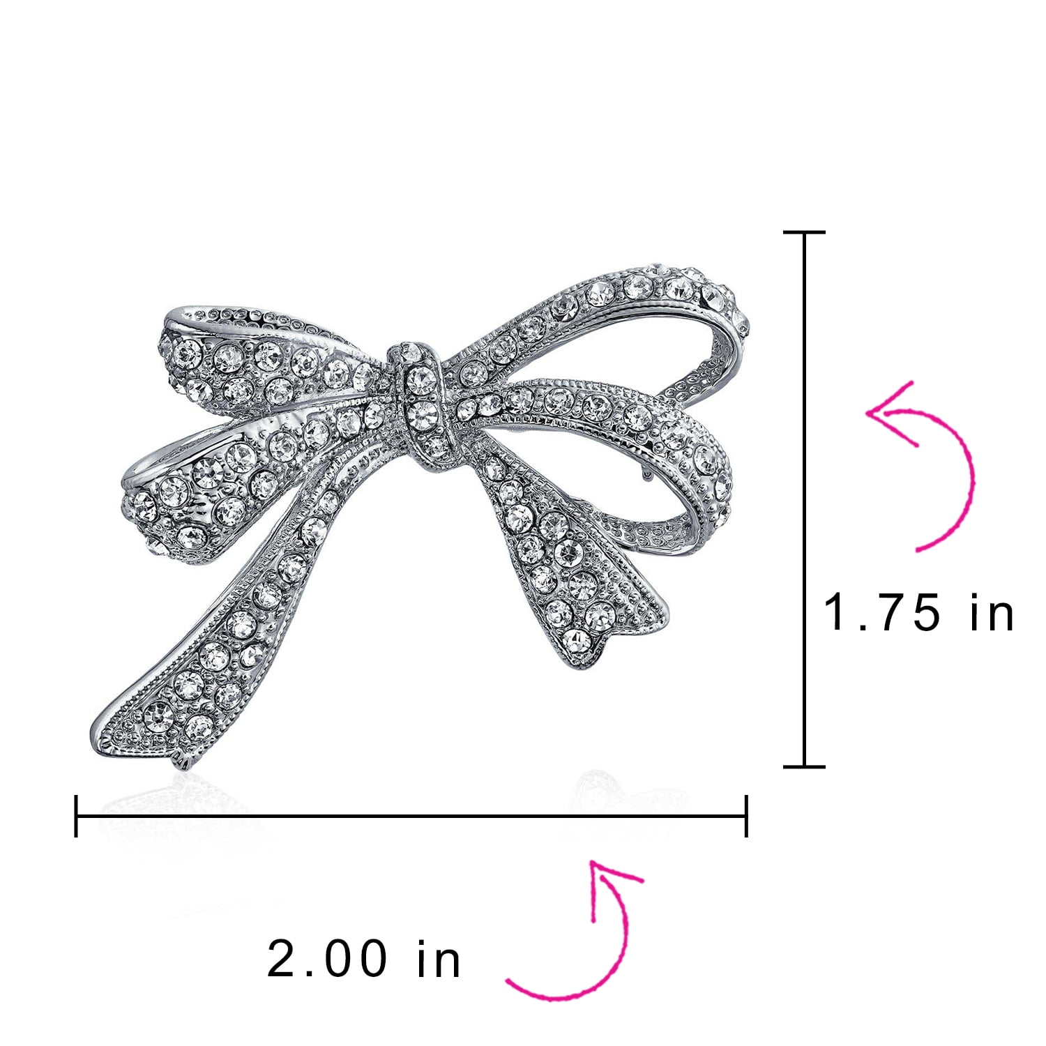 Gold Plated Pave Crystal Ribbon Brooch Large Bow Pin 