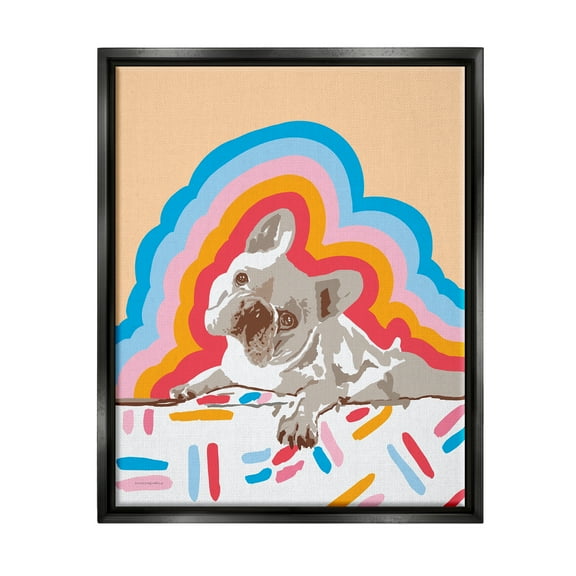 Stupell Industries Retro French Bulldog Abstraction Animals & Insects Painting Black Floater Framed Art Print Wall Art, 17 x 21