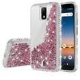 thumbnail image 2 of Cricket Debut/Vision 3/AT&T Calypso 1 & 2 (U318AA/U319AA) Liquid Glitter Phone Case Cover w/Tempered Glass Screen Protector - Clear/Rose Gold, 2 of 5