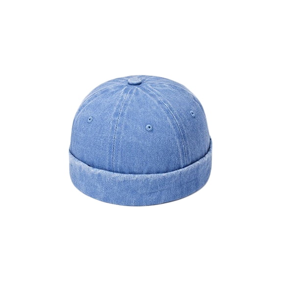WITHMOONS Watch Cap Rolled Cuff Brimless Docker Harbour Hat Washed Cotton Beanie YZ50144 (Blue)