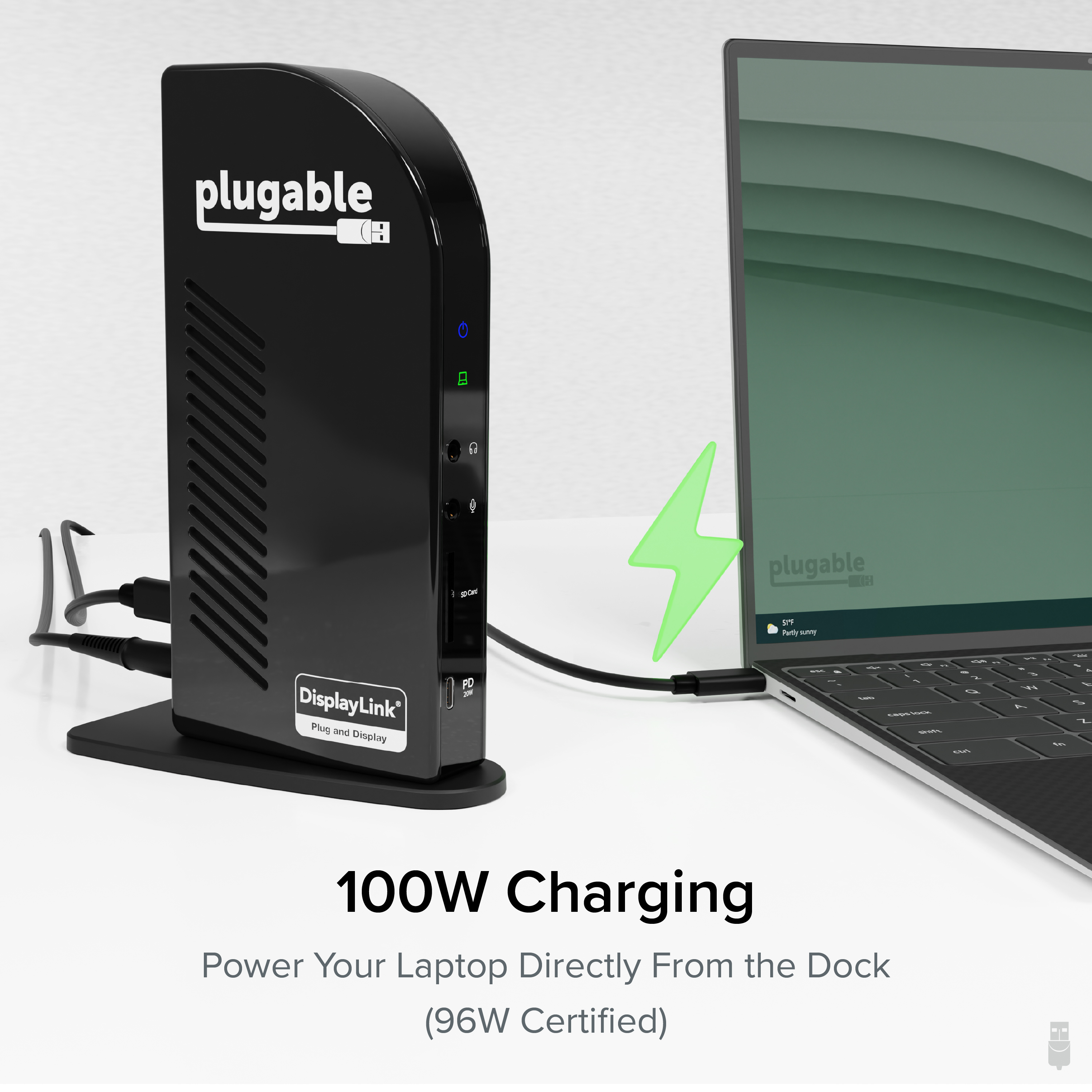 Plugable 14-in-1 USB C Docking Station with 4x HDMI, Quad Dock with 100W Charging, 4x HDMI Displays, Compatible with Windows, Thunderbolt, USB-C (4x USB, 1x USB-C, Ethernet, SD Card, Audio) - image 4 of 8