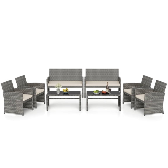 Patiojoy 8 Piece Patio Furniture Set Outdoor Wicker Conversation Set for Backyard Off White