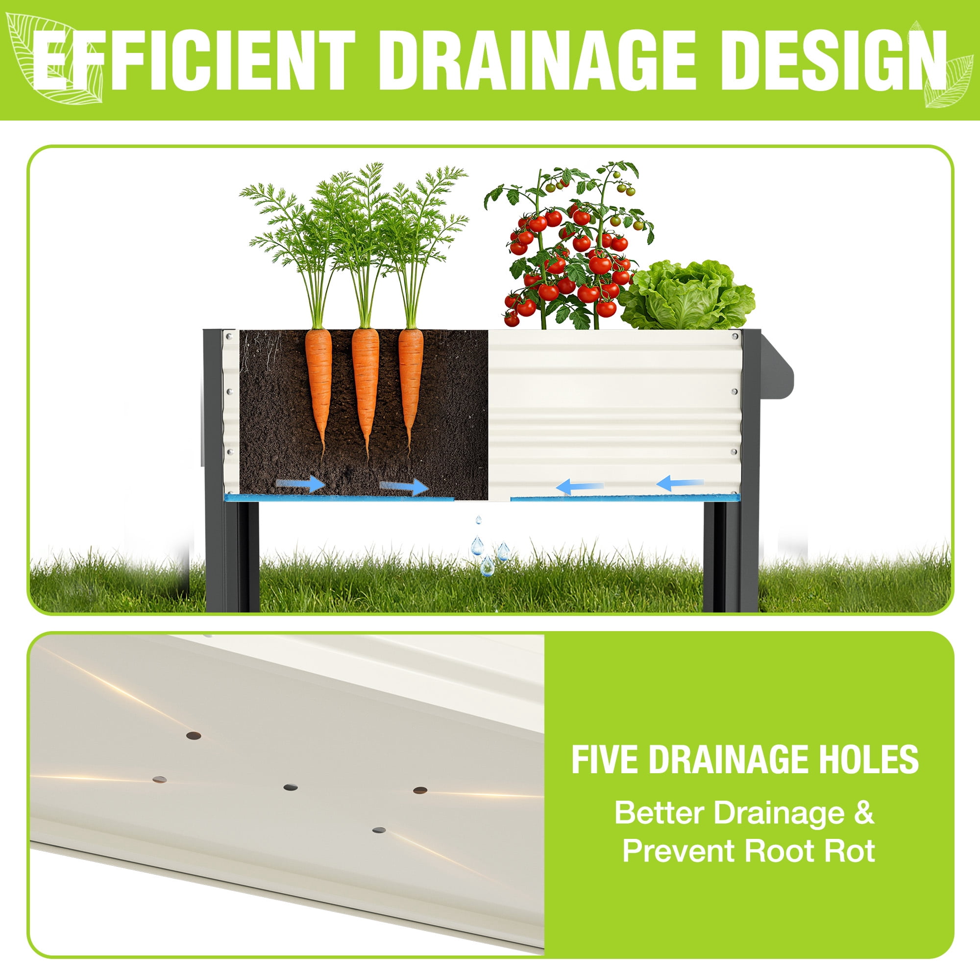WORKPRO 37in Outdoor Galvanized Raised Garden Bed with Legs and Wheels -White