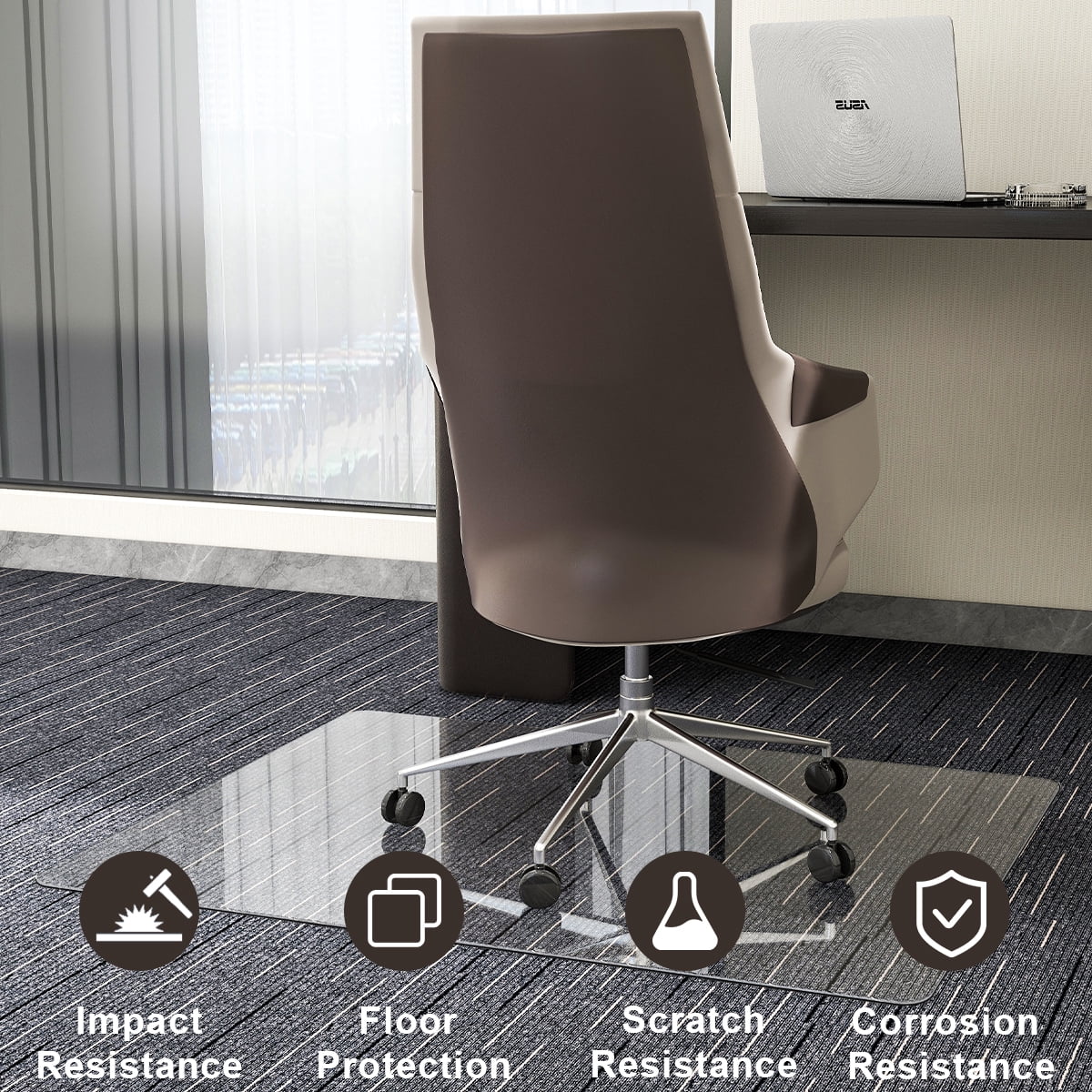 Veliso 36" x 46" Tempered Glass Mat Rectangluar Chair Mat for Hard Floors Heavy-Duty Office Floor Protector, Clear
