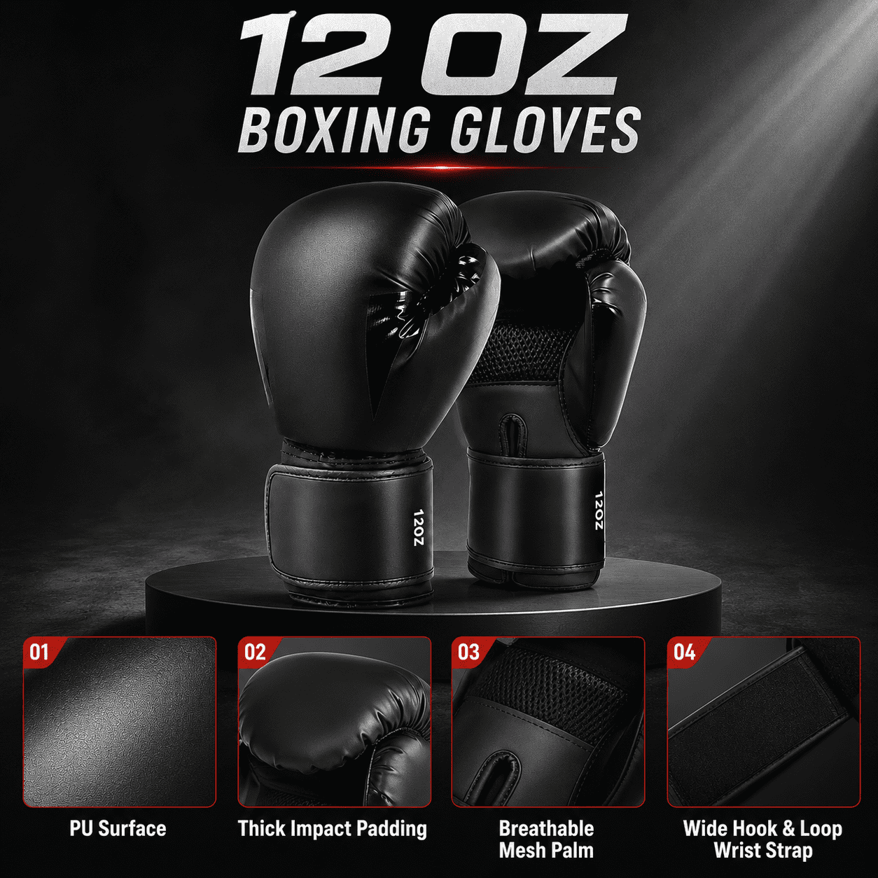 Punching Bag for Adults, 4ft Heavy Boxing Bag Set Unfilled with 12oz Gloves, Black