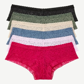 Joyspun Women's Stretch Lace Cheeky Panties, 6-Pack, Sizes S to 2XL