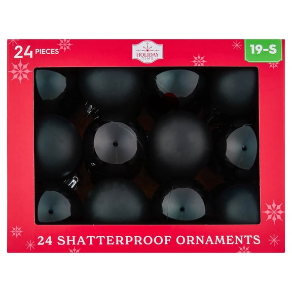 24-Count Black Ball Shatterproof Christmas Ornaments, 2.8", by Holiday Time