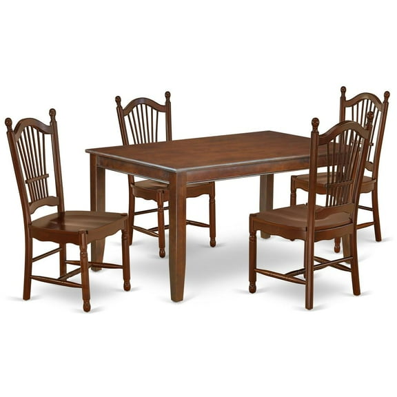 East West Furniture Dining Room Set Mahogany, DUDO5-MAH-W