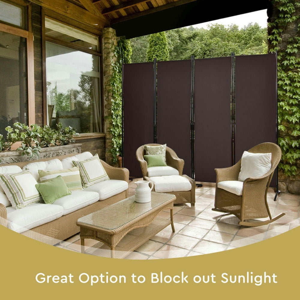 Spaco 4-Panel Room Divider with Powder Coated Steel Frame, Privacy Screen with Upgraded Arced Feet, Room Divider for Indoor, Brown