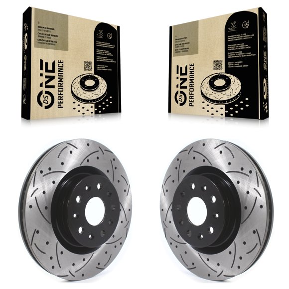 DS-One Front Coated Drilled Slotted Disc Brake Rotors Pair for Car Chevrolet Camaro Cadillac CT5 CTS CT6 KD-100399