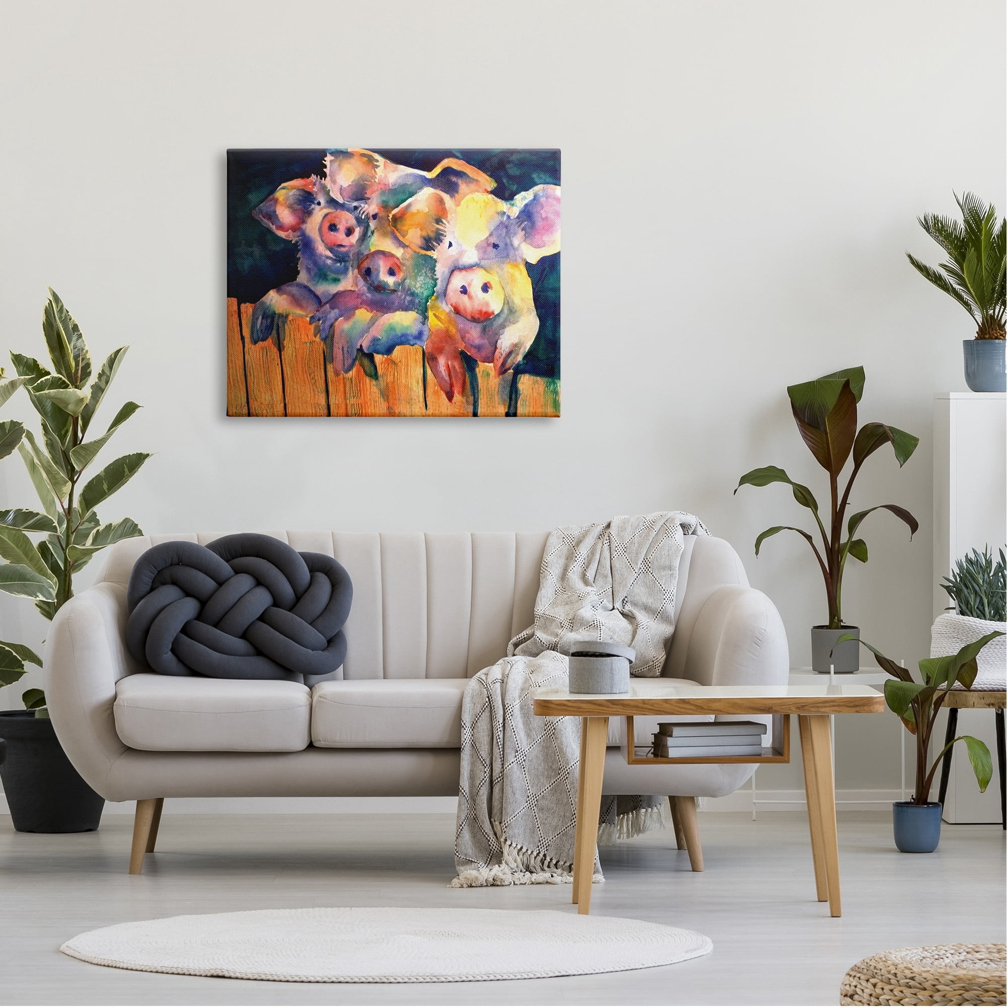 Stupell Industries Three Pigs Peeking Fence Vibrant Modern Design, 40 x 30, Design by MB Cunningham
