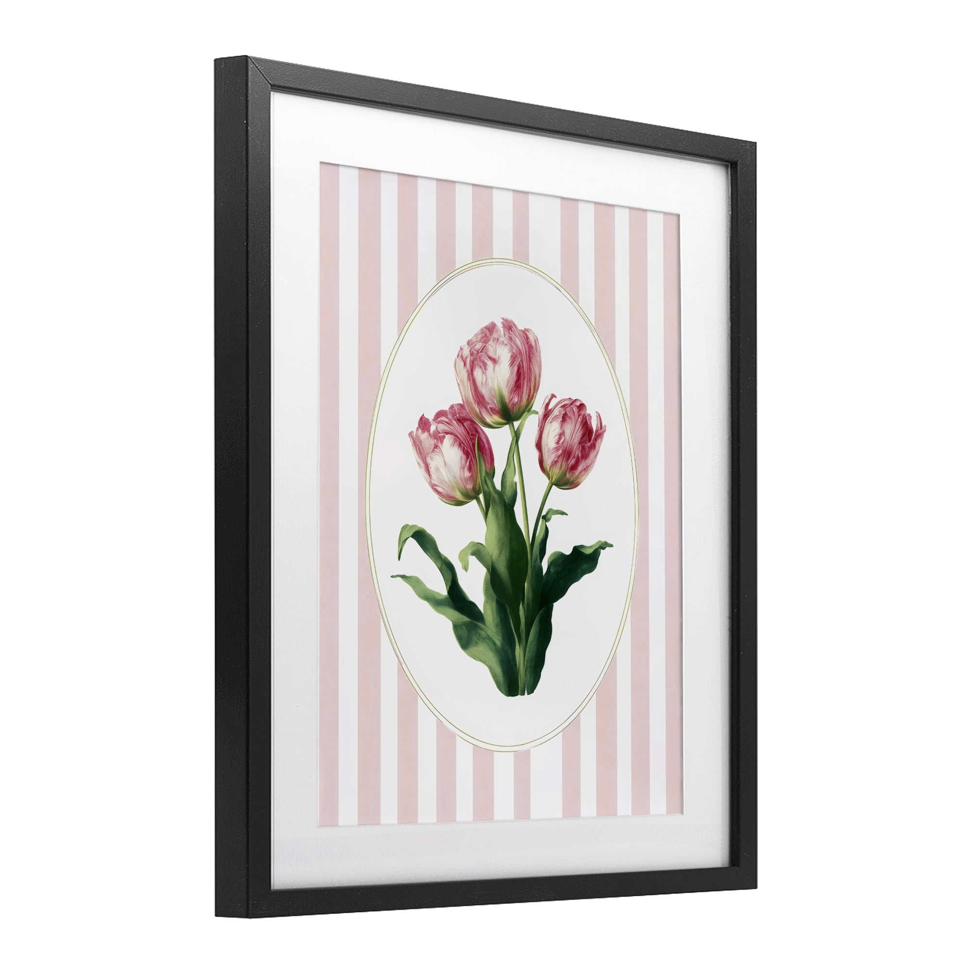 Stupell Industries Spring Tulips on Stripes Black Framed Print Under Glass, design by Ink Drop Loft