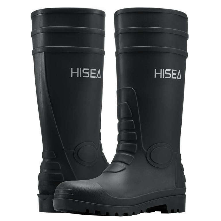 HISEA PVC Rubber Rain Boots for Men,Steel Toe Waterproof and Slip