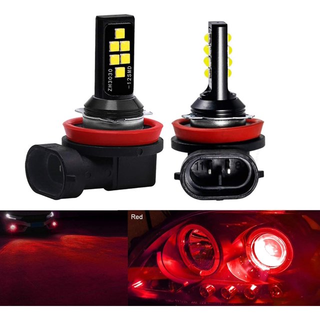 LAICAIW 2x H11 H8 LED Fog Light Bulb Advanced 3030 SMD Bright Colorful Daytime Running DRL Lamp, Red