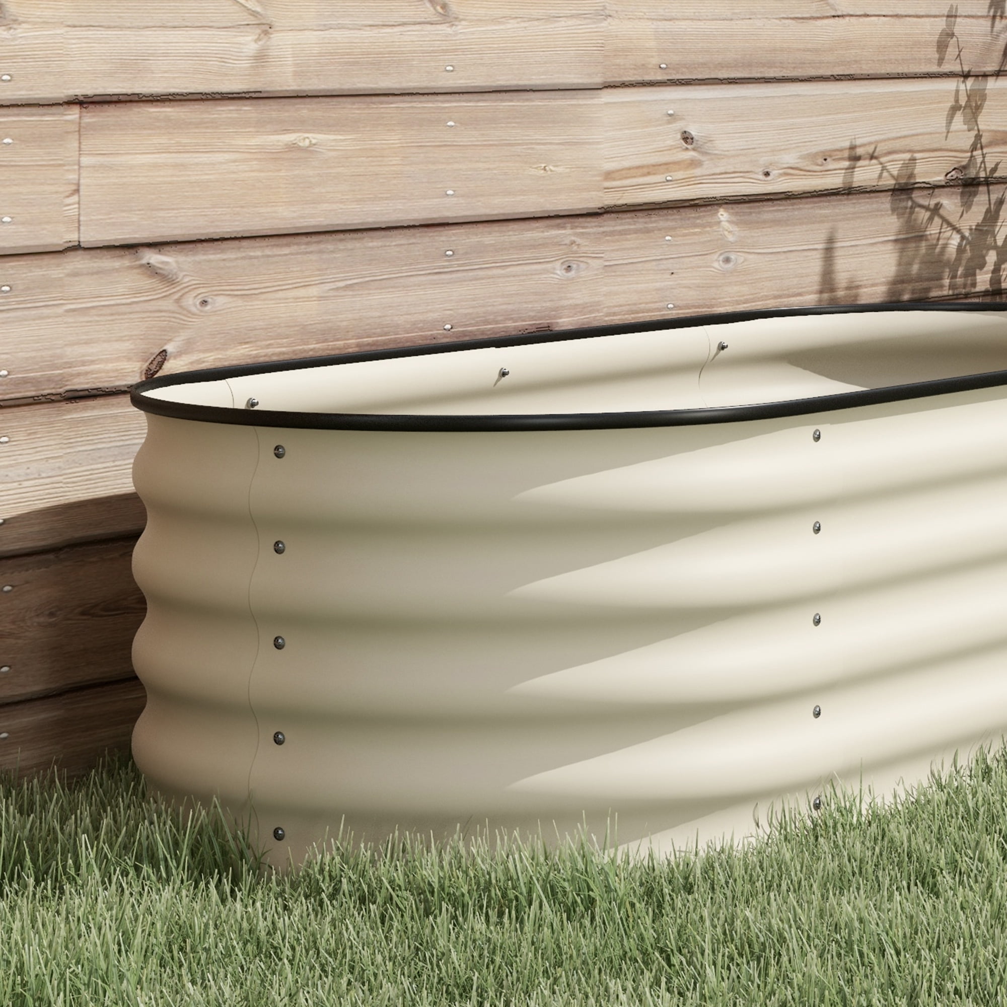 Garden Pots Outsunny 6.5' x 2' x 1.4' Galvanized Raised Garden Bed Kit, Outdoor Metal Elevated Planter Box with Safety Edging, Easy DIY Stock Tank for Growing Flowers, Herbs & Vegetables, Cream,Outd