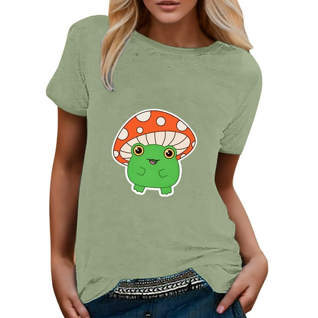 Cathalem T-Shirts d'Été à Manches Courtes pour Femmes Col Rond Crop Tops Torsadé devant T-Shirt, Vert TTG
