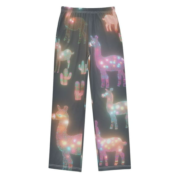FORMRS Kids Pajama Pants with Pockets Size 6-8Y Boys Lounge Sleep Bottoms, Neon Llamas Pattern