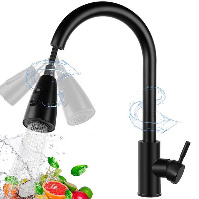 Mezcladora para Fregadero de Cocina Acero Inoxidable, Grifo Monomando con Rociador Extraíble, Cuello de Cisne Giratorio 360°, 2 Modos de Flujo de Agua, Grifería de Fregad