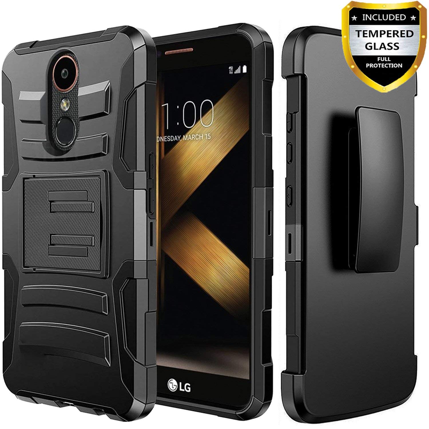 For LG Stylo 3 / LG Stylo 3 Plus Case, Dual Layers [Combo Holster] And Built-In Kickstand Bundled with [Tempered Glass Screen Protector] Hybird Shockproof And Circlemalls Stylus Pen (Black) - image 1 of 1