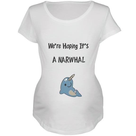 We're Hoping It's A Narwhal White Maternity Soft T-Shirt - Small
