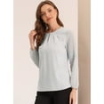 thumbnail image 3 of Top de la blusa de la oficina del trabajo del cuello del ojo de la cerradura de las mangas largas semi transparentes de la gasa elegante de las mujeres Gris Claro L, 3 of 6