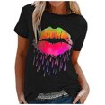 thumbnail image 2 of Pntutb moda mujer Casual colorido labio estampado manga corta cuello redondo camiseta blusas tops Pntutb Pntutb-3013, 2 of 4