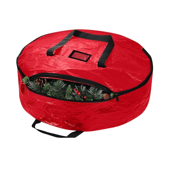 Christmas Wreath Storage Container Fabric Storage For Holiday Artificial Christmas Wreaths Storage Case,Red,Pe