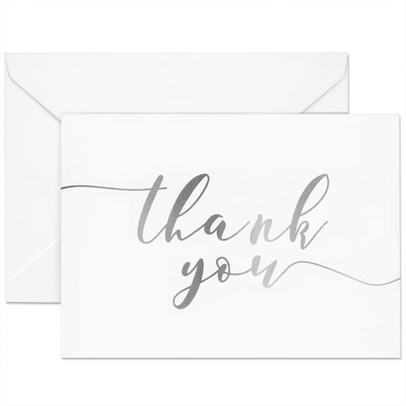 Sustainable Greetings Thank You Notes with Envelopes Set - Blank Inside for Personal Messages - Elegant Silver Foil Gradient - Versatile for Weddings & Showers - Pack of 120, 3.75 x 5 in, 120 GSM