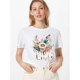 thumbnail image 1 of Flirty Flower & Feather Print Womens T-Shirt - Stylish Short Sleeve Crew Neck for Spring & Summer - Lightweight, Breathable, Fashion-Forward Clothing Tee For Adult, Men, Women, Teen, Teenager, Adoles, 1 of 5