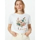 thumbnail image 1 of Camiseta con estampado de flores y plumas para mujer. Elegante camiseta de manga corta y cuello redondo para primavera y verano. Ligera, transpirable y moderna. Para adultos, hombres, mujeres, adoles, 1 of 7