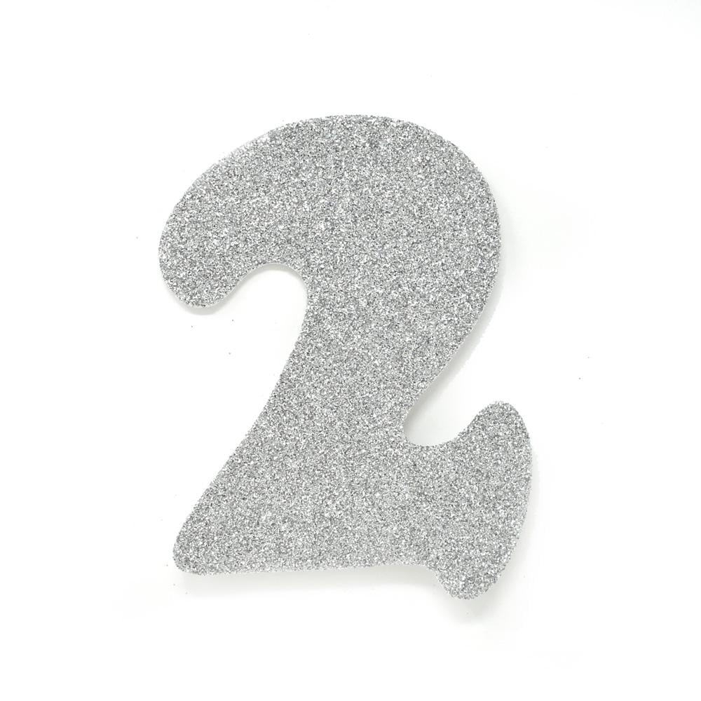 EVA Glitter Foam Number Cut Out "2", Silver, 41/2Inch, 12Count
