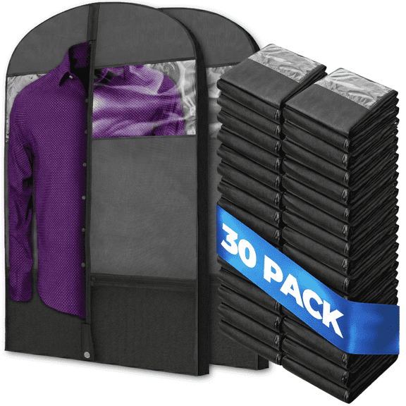 Plixio Gusseted Garment Bags Suit Bag for Travel and Clothing Storage of Dresses, Dress Shirts, Coats— Includes Zipper Pockets and Large Transparent Window (15 Pack: 43" x 24" x 3.4")