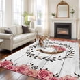 thumbnail image 2 of 5x7 Area Rugs for Living Room, Pink Roses Non Slip Area Rugs for Kitchen Bedroom Entryway, Spring Horseshoes Floral Leaves Gray Wood Washable Carpet Runner Rug Floor Mats for Bedroom Home Decor, 2 of 8