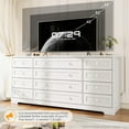 thumbnail image 2 of Studyset Dresser for Bedroom,Withe Long Wood Dresser with 12 Drawers,Storage Chest of Drawers with Plug-in Charging Hub,Sturdy Steel Frame,55 Inch TV Stand for Living Room,Closet,Entryway,Nursery, 2 of 6