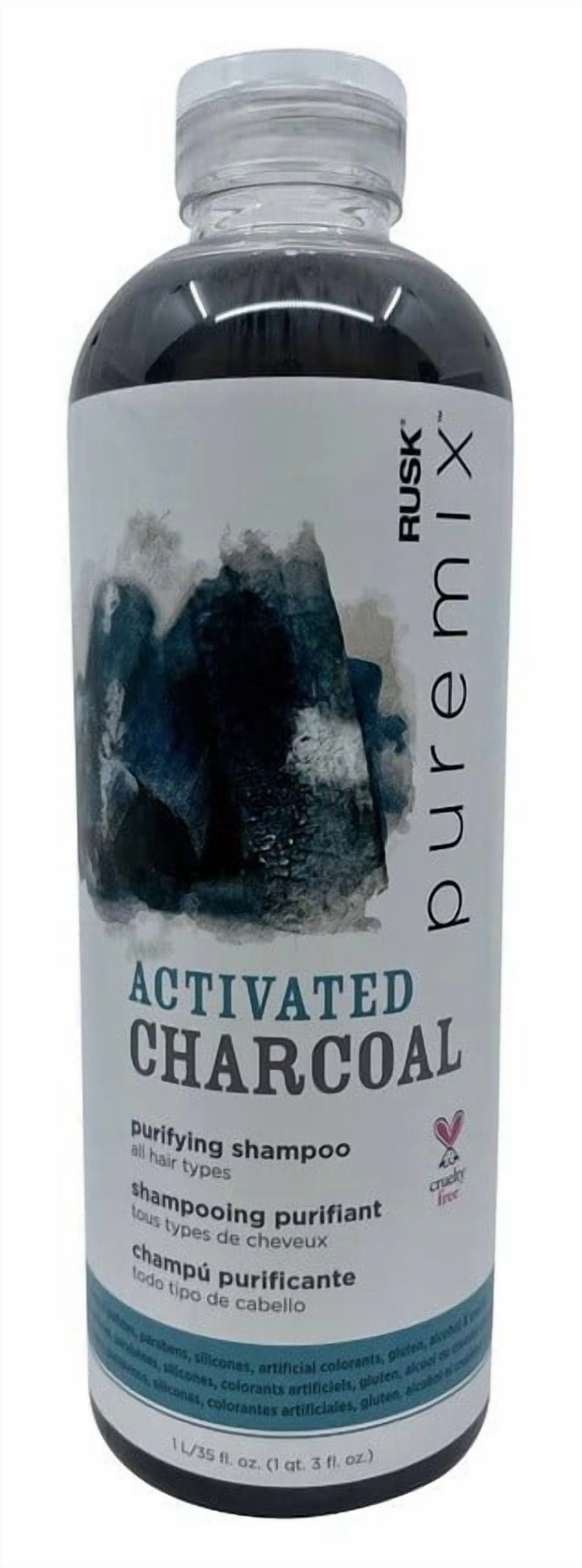 RUSK Puremix Activated Charcoal Purifying Shampoo 35 oz, 1L Large Bottle-3 Pack