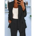 thumbnail image 3 of Women 2 Piece Outfits Plus Size Business Casual Long Sleeves Lapel Top Straight Leg Pants Suits Black M, 3 of 5