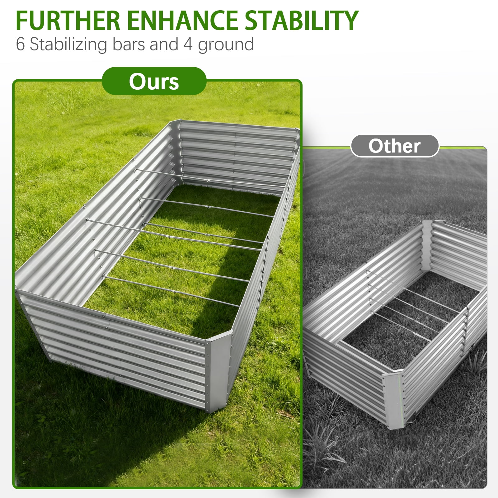 Jacgood 2 PACK 8x4x2ft Raised Garden Beds Outdoor，Galvanized Metal Planter Box for Vegetables,Flowers,Herbs, Silver Rectangle