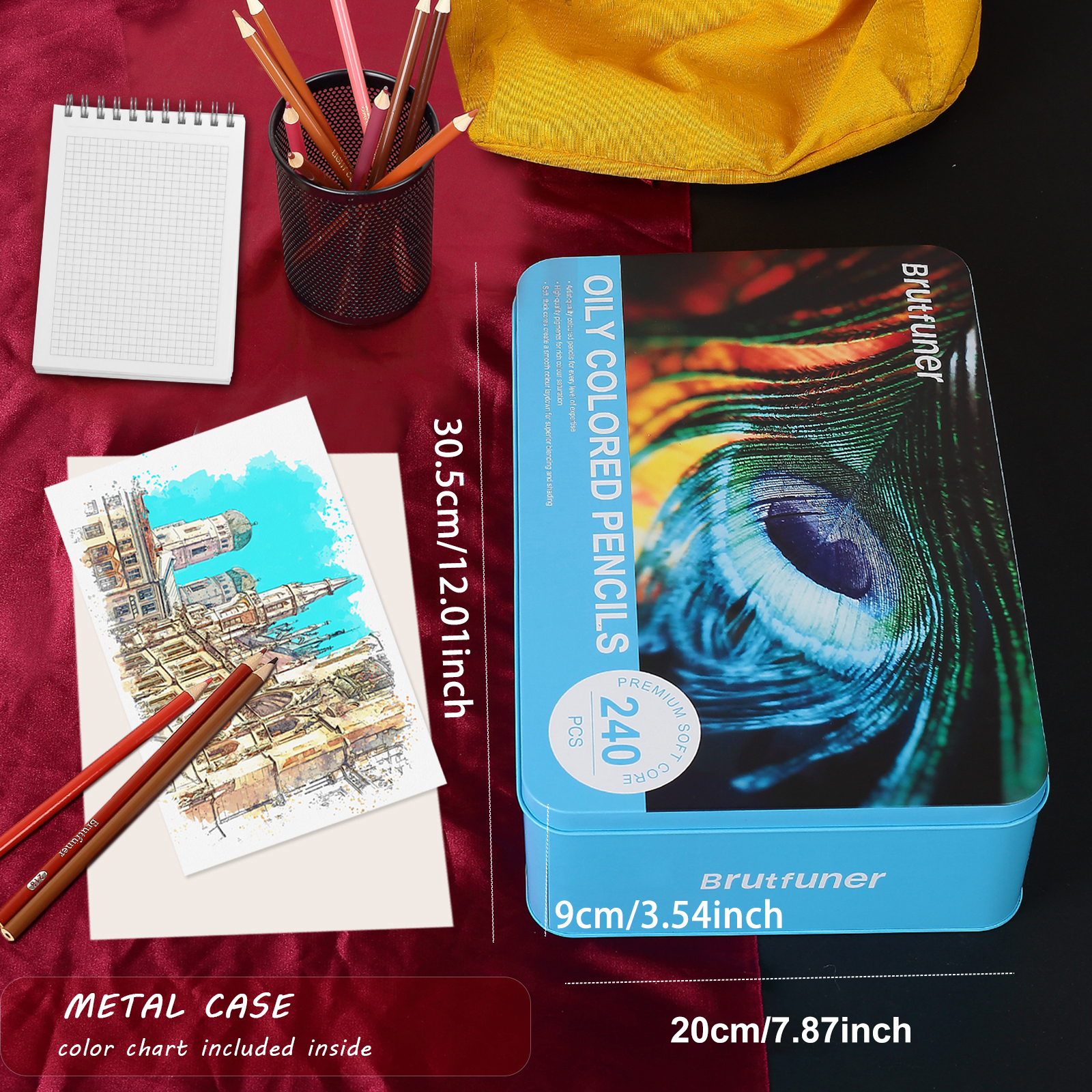 240 Color Artist Colored Pencils Set, Soft Core, Professional