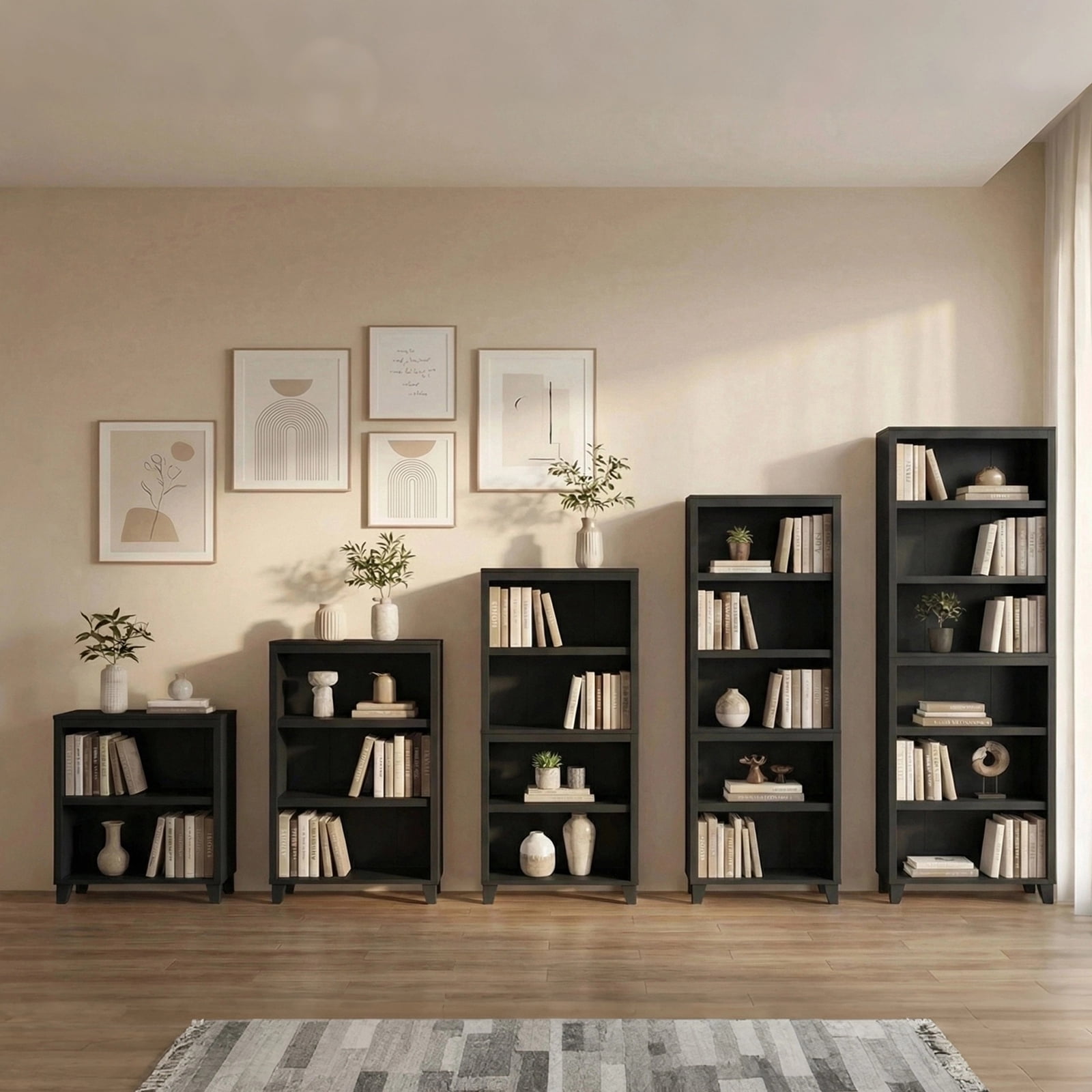 2-Tier Bookcase with Adjustable Shelves，27.56"W x 11.83"D x 28.11"H Floor Standing Open Bookshelf with Wood Legs for Home Office, Living Room, and Bedroom Storage,Black